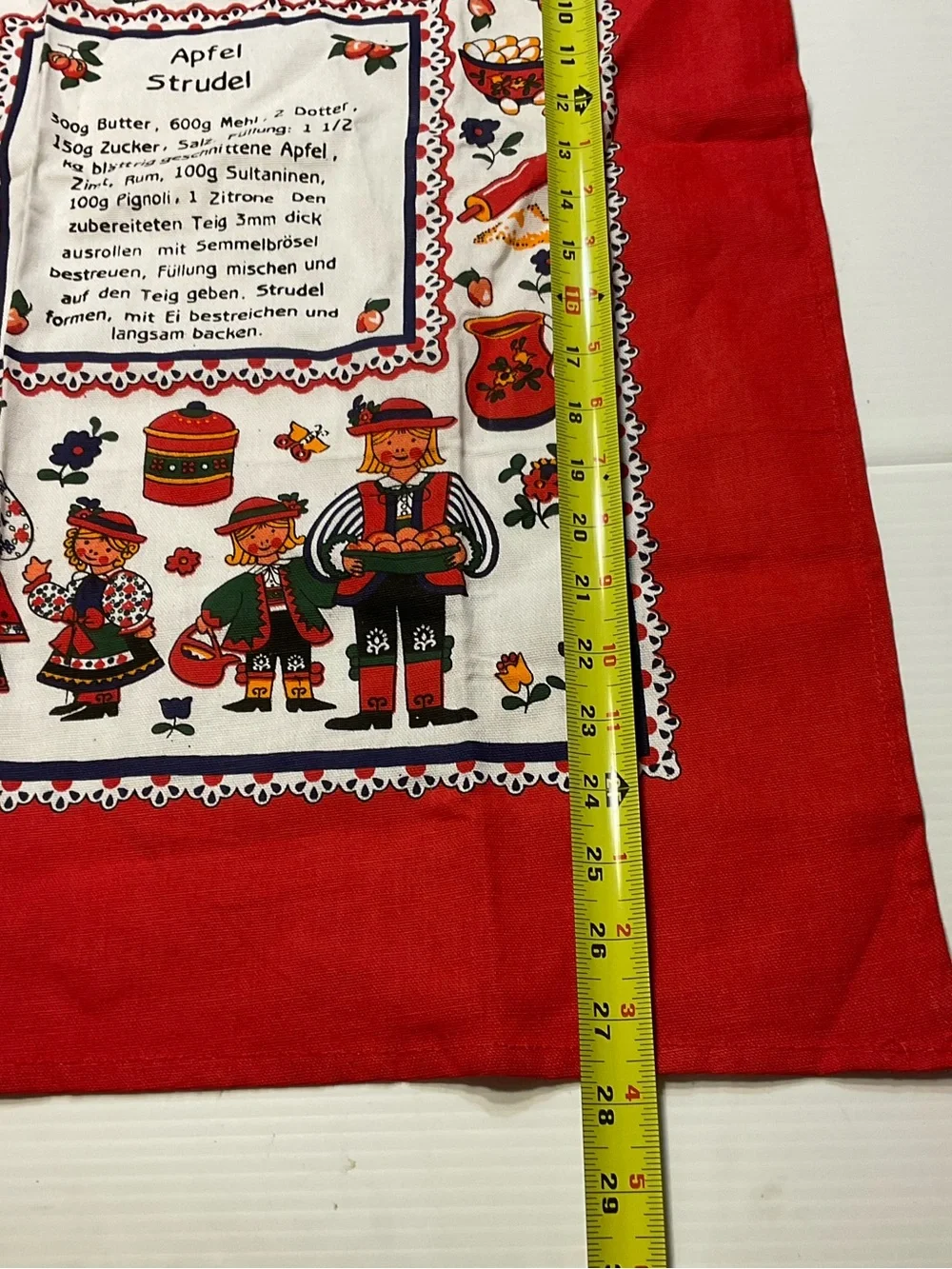Vintage Baumwolle Applestrudel Recipe Kitchen Tea Towel Austria Folk Art Alpine